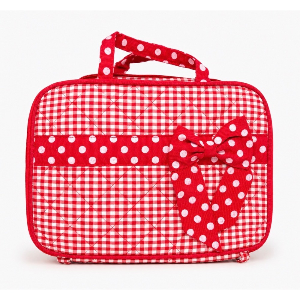 Unbranded 3 in 1 Toiletries Bag Red Gingham Polka Dot Quilted Travel Organizer